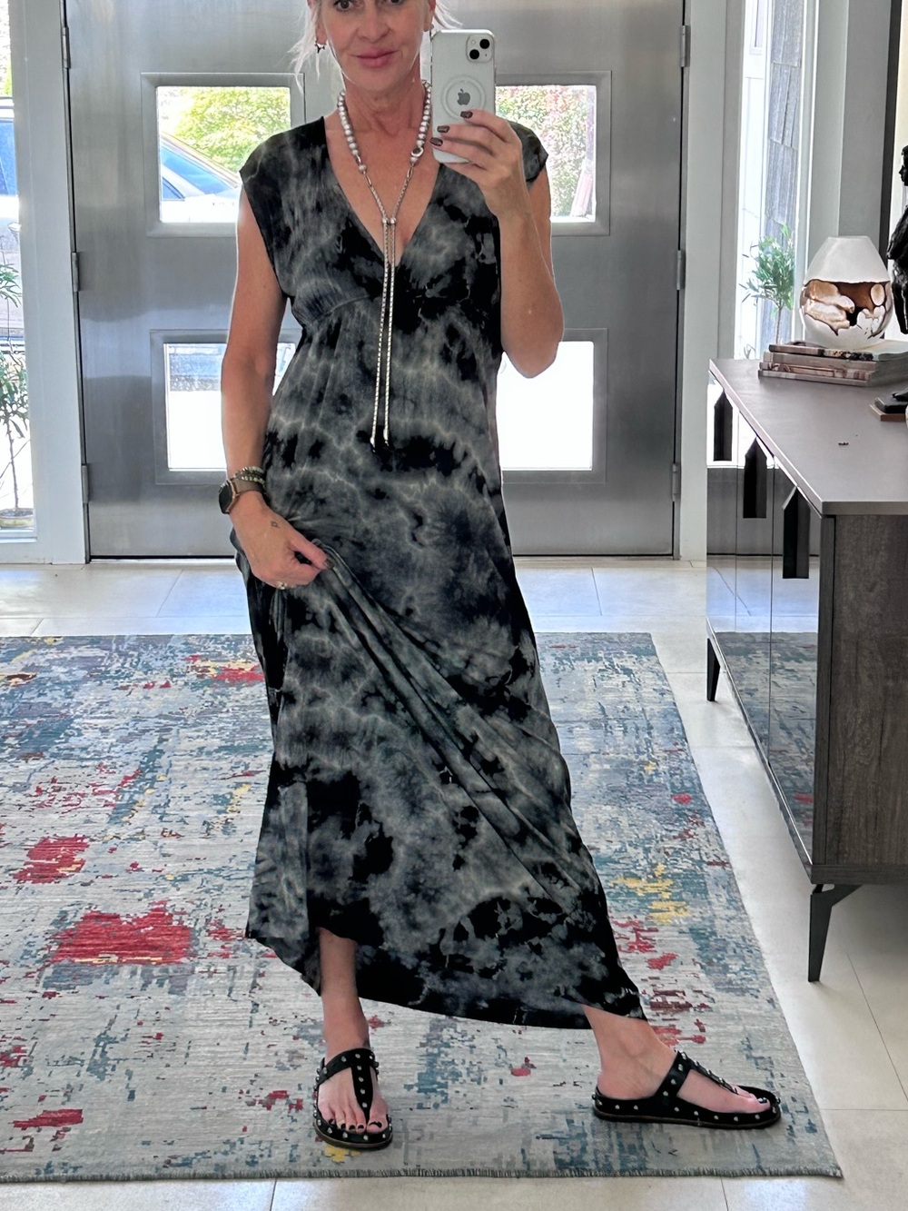 Crimson Ivy Tie-Dye Black & Gray Maxi Dress
